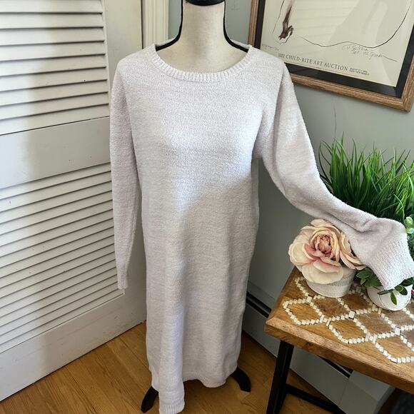 SOFTIES Womens Lounger Dress *Large Pale Pink Crewneck Plush Long Sleeve Midi - Picture 1 of 13